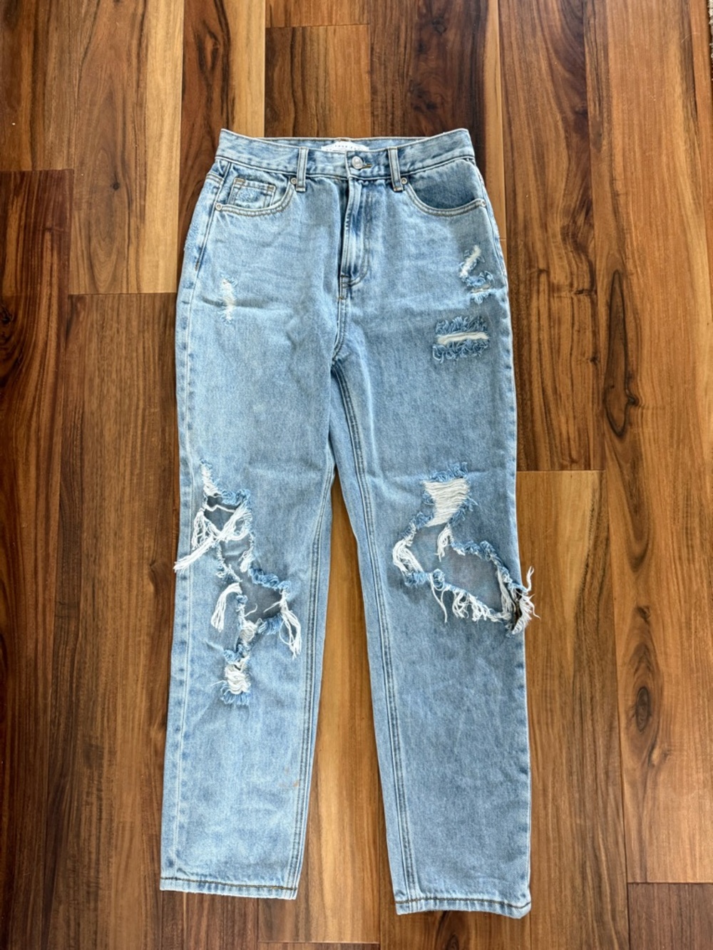 Endless Rose Light Blue Distressed Straight-Leg Jeans